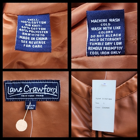 Large women LANE CRAWFORD faux leather zip shirred long sleeve jacket FLAWS - Picture 15 of 16